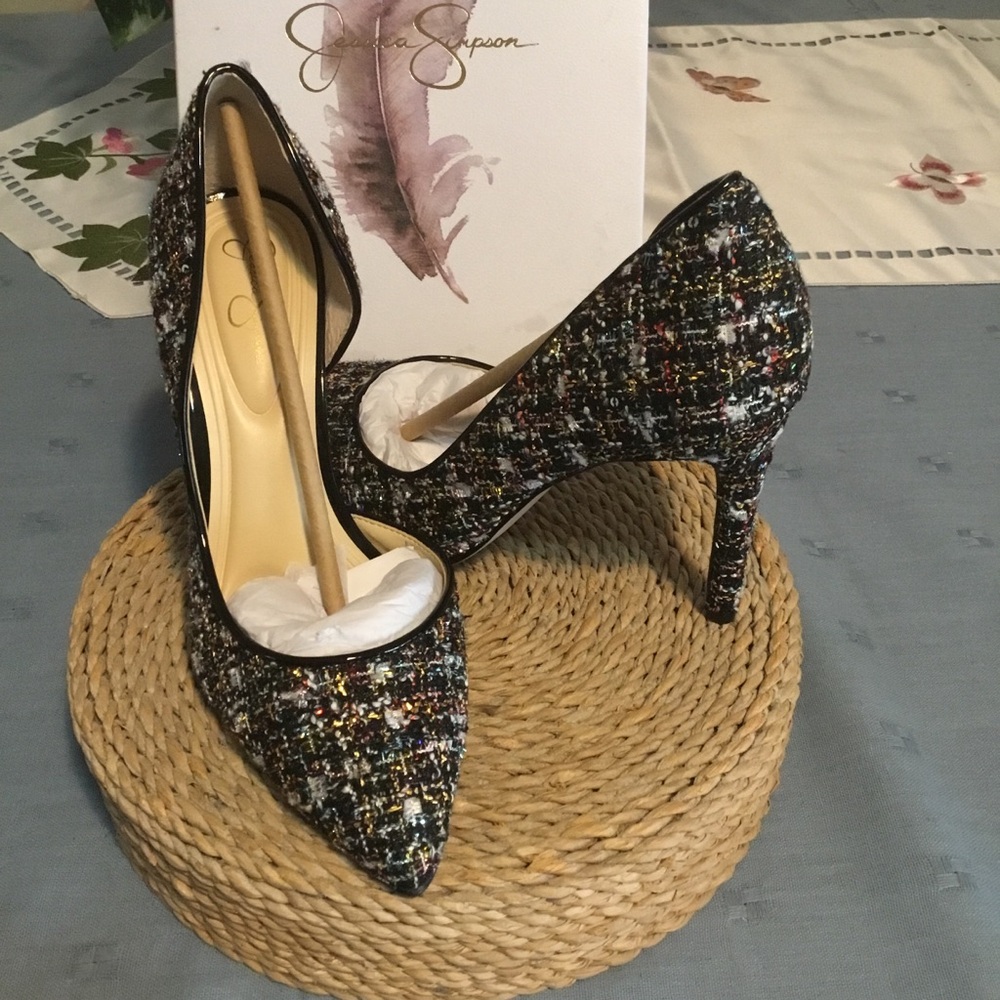Jessica Simpson Black Multi Tweed D'Orsay Pointed Toe Pumps - Picture 2 of 13